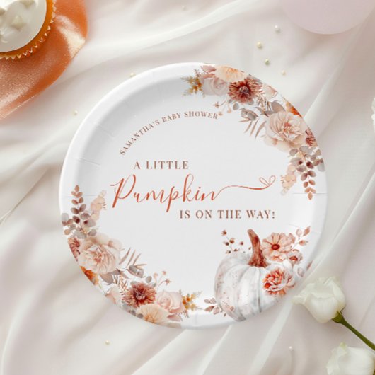 Kleine pompoenHerfst Floral Baby shower Papieren Bordje