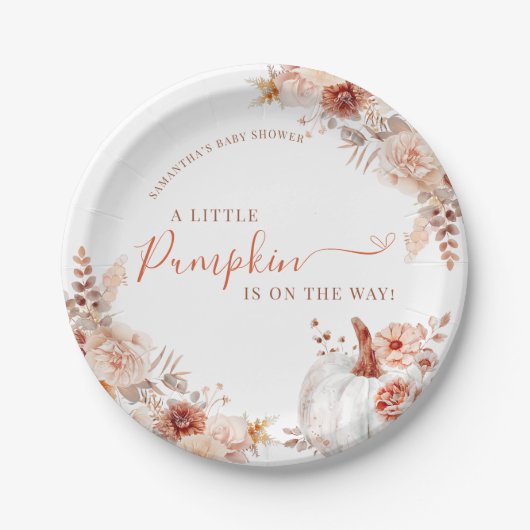 Kleine pompoenHerfst Floral Baby shower Papieren Bordje (Voorkant)