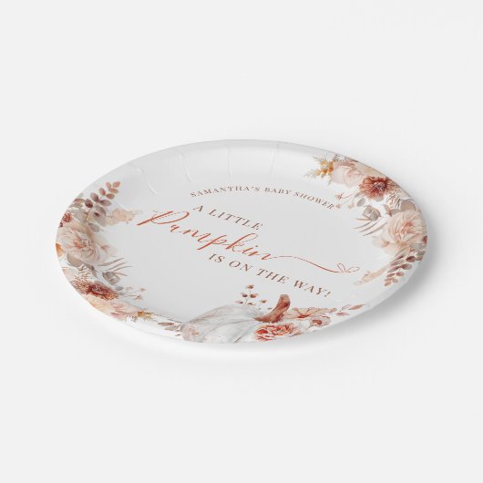 Kleine pompoenHerfst Floral Baby shower Papieren Bordje (Gekanteld)