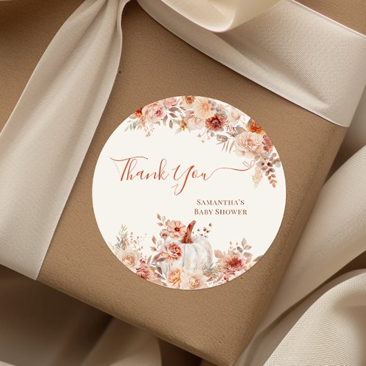 Kleine pompoenHerfst Floral Baby shower Ronde Sticker