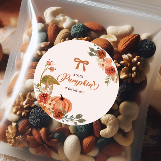 Kleine pompoenHerfst Floral Baby shower Ronde Sticker