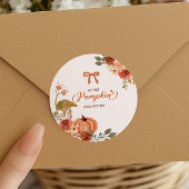 Kleine pompoenHerfst Floral Baby shower Ronde Sticker