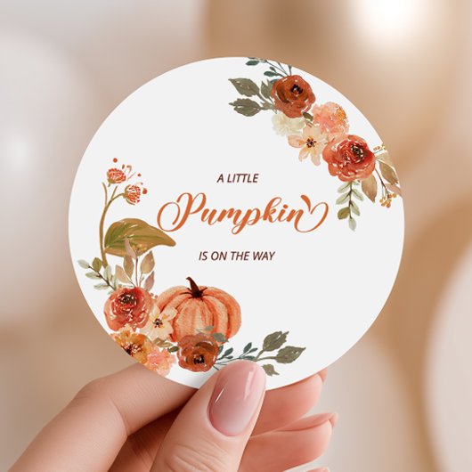 Kleine pompoenHerfst Floral Baby shower Ronde Sticker