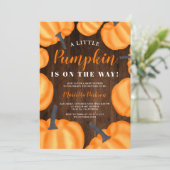 Kleine pompoenhout sinaasappel herfst baby shower kaart (Staand voorkant)