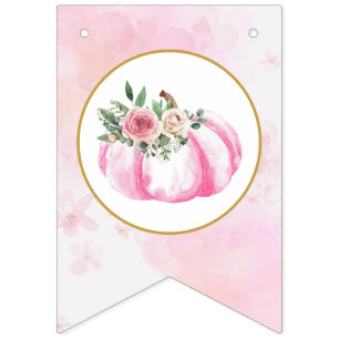 Kleine Pompoenpin Bloemen Herfst Eerste Verjaardag Vlaggetjes
