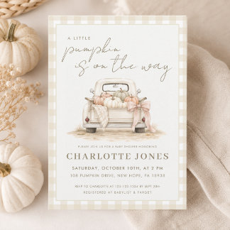 Kleine Pompoenplek Truck Gingham Baby Shower Kaart