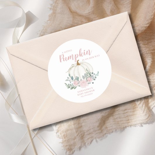 Kleine pompoenroze Baby shower Ronde Sticker