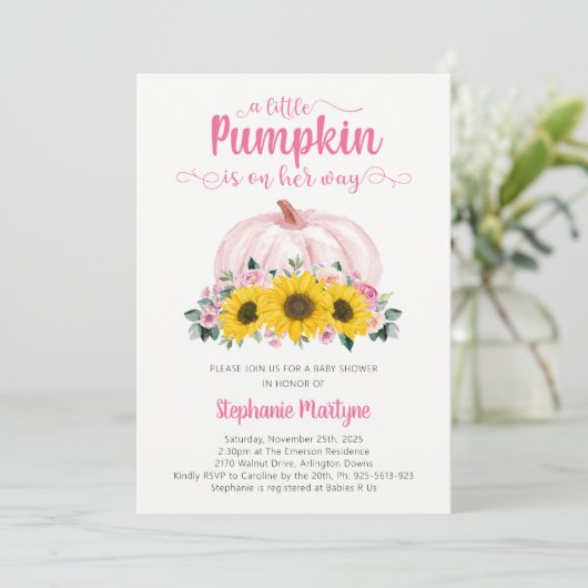 Kleine pompoenroze Baby shower voor zonnebloemen Kaart (Staand voorkant)