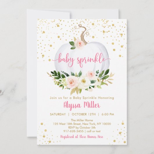 Kleine pompoenroze Floral Baby Sprinkle Kaart (Voorkant)