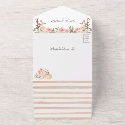 Kleine pompoenroze perzikkleurig Baby shower van h All In One Uitnodiging (Buitenkant)