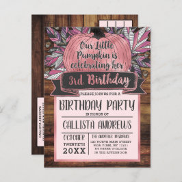 Kleine pompoenval laat roze hout van de vorige dag uitnodiging briefkaart