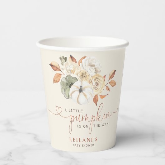 Kleine pompoenWaterverf Floral Baby shower Papieren Bekers (Achterkant)