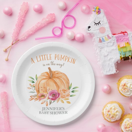 Kleine pompoenWaterverf Floral Baby shower Papieren Bordje (Feest)