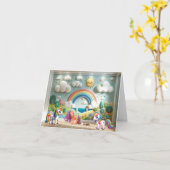 Kleine Pony en eenhoorns Kaart (Gele Bloem)
