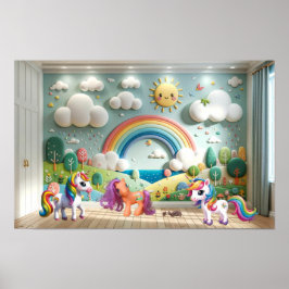 Kleine Pony en eenhoorns Poster