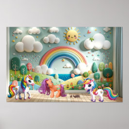 Kleine Pony en eenhoorns Poster