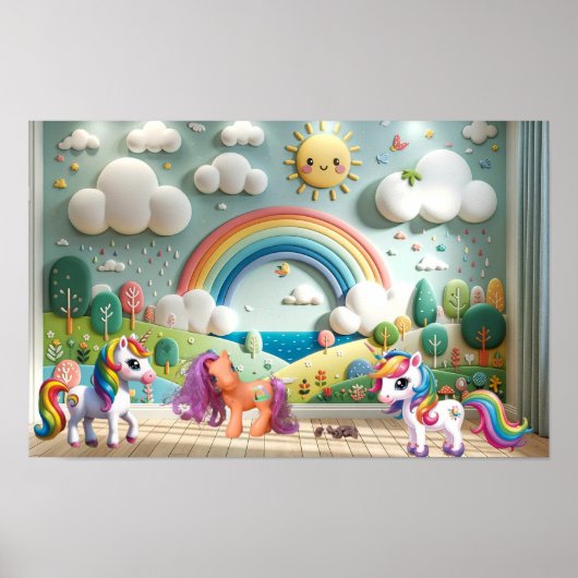 Kleine Pony en eenhoorns Poster (Voorkant)
