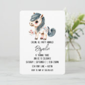 Kleine Pony Verjaardag Schattige Wit Paard Roze Kaart (Staand voorkant)