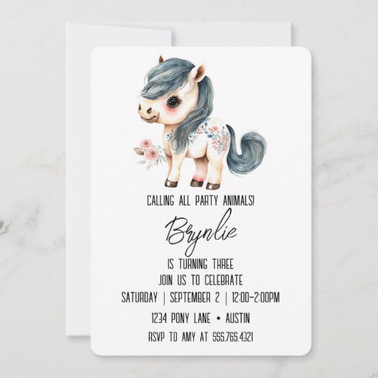 Kleine Pony Verjaardag Schattige Wit Paard Roze Kaart (Voorkant)