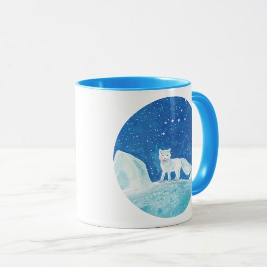 Kleine poolvos (Vulpes lagopus) Bord blauw Mok (Voorkant rechts)