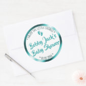 Kleine prijs Blauw Blauwgroen Ombre Baby shower Fa Ronde Sticker (Envelop)