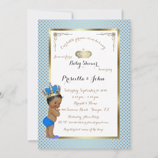 Kleine Prince Baby shower Uitnodiging, goud, blauw Kaart (Voorkant)