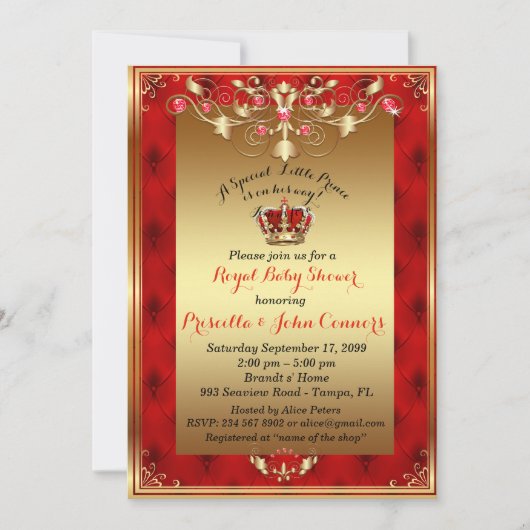 Kleine Prince Baby shower Uitnodiging, goud, rood Kaart (Voorkant)