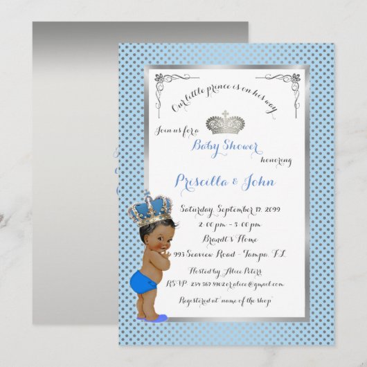 Kleine Prince Baby shower Uitnodiging, zilver, bla Kaart (Voorkant / Achterkant)