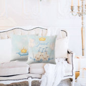 Kleine Prince gouden kroon Waterverf kasteel blauw Kussen