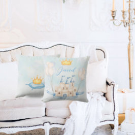 Kleine Prince gouden kroon Waterverf kasteel blauw Kussen