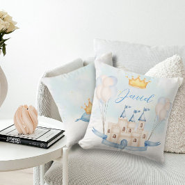 Kleine Prince gouden kroon Waterverf kasteel blauw Kussen