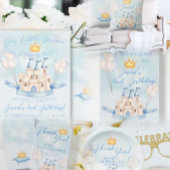 Kleine Prince gouden kroon Waterverf kasteel blauw Kussen