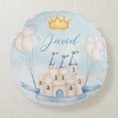 Kleine Prince gouden kroon Waterverf kasteel blauw Rond Kussen (Voorkant)