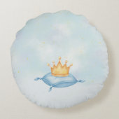 Kleine Prince gouden kroon Waterverf kasteel blauw Rond Kussen (Achterkant)
