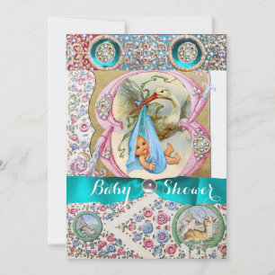 KLEINE PRINCE STORK BABY SHOWER, FLORAL GEMSTONES KAART