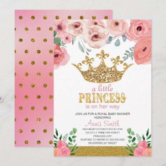 kleine Princess Baby shower Invitation Kaart (Voorkant / Achterkant)