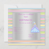 KLEINE PRINCESS BIRTHDAY PARTIJ INVITATION Silver Kaart (Achterkant)