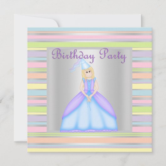KLEINE PRINCESS BIRTHDAY PARTIJ INVITATION Silver Kaart (Voorkant)