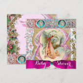 KLEINE PRINCESS STORK BABY SHOWER, FLORAL GEMSTONE KAART (Voorkant / Achterkant)