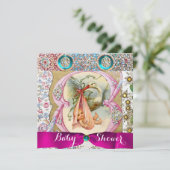 KLEINE PRINCESS STORK BABY SHOWER, FLORAL GEMSTONE KAART (Staand voorkant)