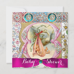 KLEINE PRINCESS STORK BABY SHOWER, FLORAL GEMSTONE KAART