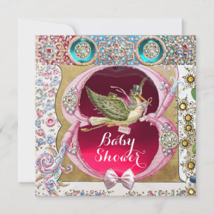 KLEINE PRINCESS STORK BABY SHOWER, FLORAL GEMSTONE KAART