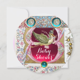 KLEINE PRINCESS STORK BABY SHOWER, FLORAL GEMSTONE KAART