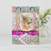 KLEINE PRINCESS STORK BABY SHOWER, FLORAL GEMSTONE KAART (Staand voorkant)