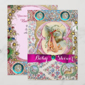 KLEINE PRINCESS STORK BABY SHOWER, FLORAL GEMSTONE KAART (Voorkant / Achterkant)
