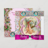 KLEINE PRINCESS STORK BABY SHOWER, FLORAL GEMSTONE KAART (Voorkant / Achterkant)