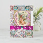 KLEINE PRINCESS STORK BABY SHOWER, FLORAL GEMSTONE KAART (Staand voorkant)