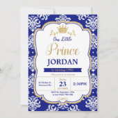 Kleine prins 1e verjaardag Royal Blue Damask Boy Kaart (Voorkant)