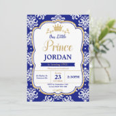 Kleine prins 1e verjaardag Royal Blue Damask Boy Kaart (Staand voorkant)