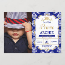 Kleine Prins 1e Verjaardag Royal Blue Damask Foto